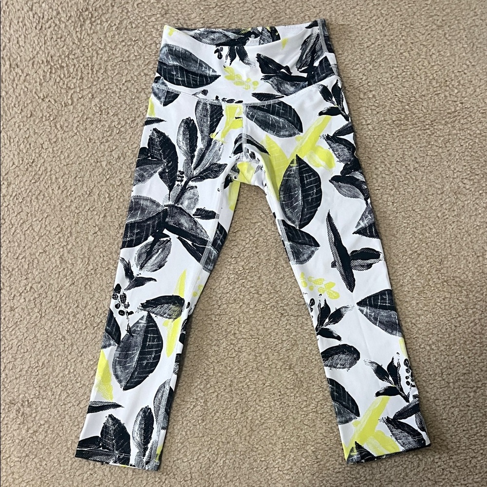 Apana Workout Pants with Black and Yellow Leaf Design